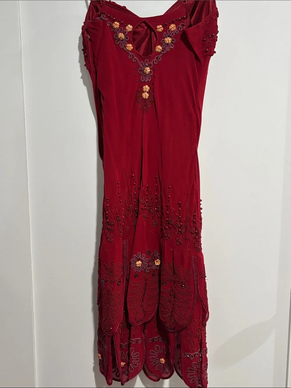 Sue Wong Deep Red Beaded Spaghetti-Strap Mini Dress - Picture 6 of 6
